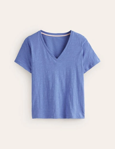 Boden Regular V-neck Slub T-shirt Ebb And Flow Blue Women
