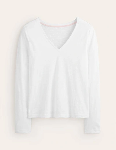 Boden Cotton V-neck Long Sleeve Top White Women