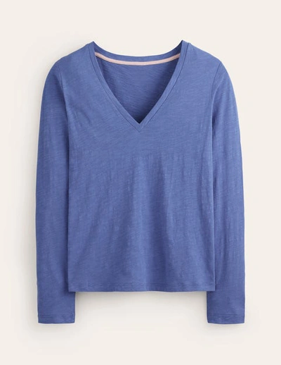 Boden Cotton V-neck Long Sleeve Top Ebb And Flow Blue Women