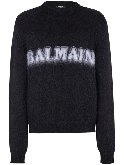 Balmain Wool Sweater With Logo In Black
