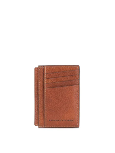 Brunello Cucinelli Brown Logo-stamp Leather Cardholder