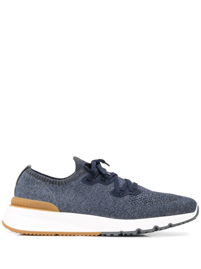 Brunello Cucinelli Runners In Chiné Cotton Knit In Blue