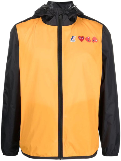Comme Des Garçons Play Bicolor Waterproof Zip Jacket With Hood In Yellow & Orange