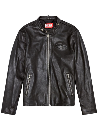 Diesel Long-sleeved Leather Biker Jacket In Black | ModeSens