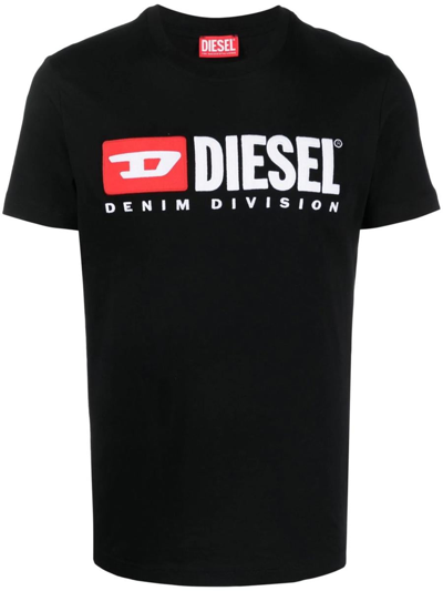 Diesel Embroidered Denim Division Logo T-shirt In Black