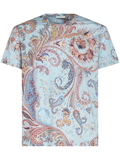 Etro Paisley-print Cotton T-shirt In Blue