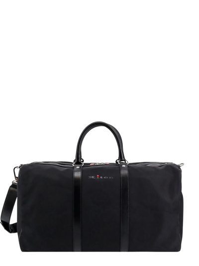 Kiton Nylon And Leather Duffle Bag With Logo Print In Black