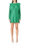 Endless Rose Sequin Long Sleeve Shift Minidress In Green