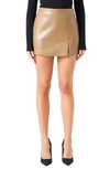 Endless Rose Slit Faux Leather Skort In Taupe