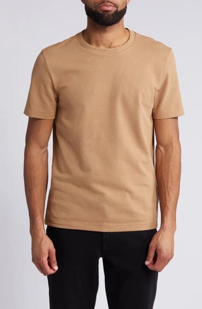 Hugo Boss Cotton-blend T-shirt With Bubble-jacquard Structure In Beige