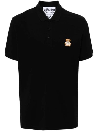 Moschino Polo Shirt With Teddy Embroidery In Black