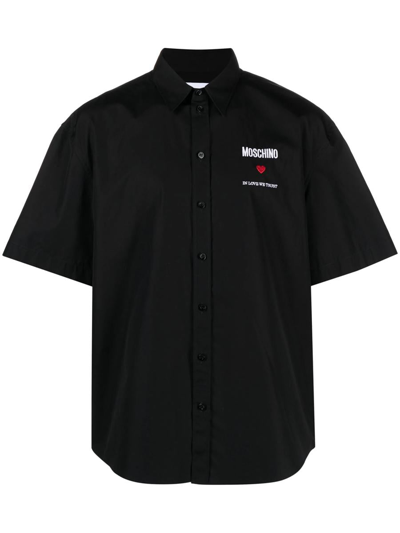 Moschino Shirt With Embroidered Slogan In Black