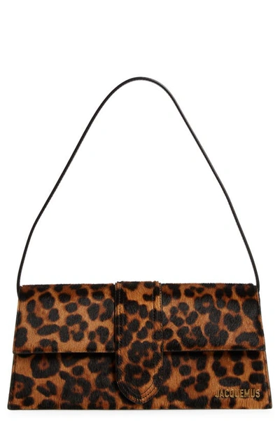 Jacquemus Long Le Bambino Genuine Calf Hair Shoulder Bag In Print Leopard Brown 8bq