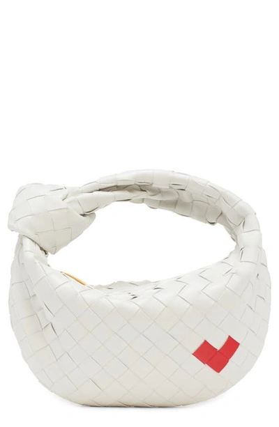 Bottega Veneta Jodie Mini Heart Intrecciato Top-handle Bag In White-vernis/white-g