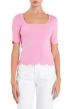 English Factory Scallop Hem Square Neck Rib Sweater In Pink