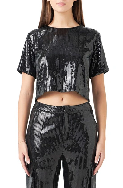 Endless Rose Sequin Crop Top In Black