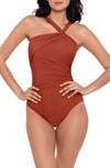 Miraclesuit Rock Solid Europa Asymmetric Underwire One Piece Swimsuit In Spice