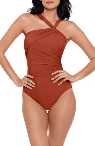 Miraclesuit Rock Solid Europa Asymmetric Underwire One Piece Swimsuit In Spice