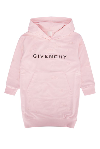 Givenchy Kids Distressed Logo Printed Hooded Dress In Pink