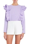 English Factory Poplin Ruffle Trim Shirt In Lilac