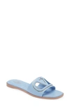 Valentino Garavani Vlogo Leather Cutout Flat Slide Sandals In Azure Antique Brass