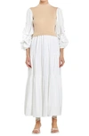 English Factory Layered Mixed Media Maxi Dress In Beige