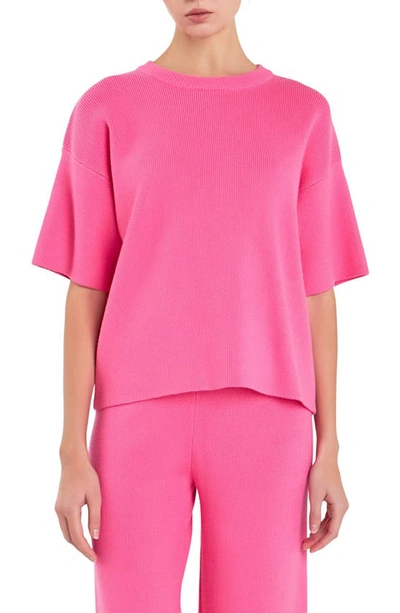 English Factory Rib Elbow Sleeve Sweater In Pink