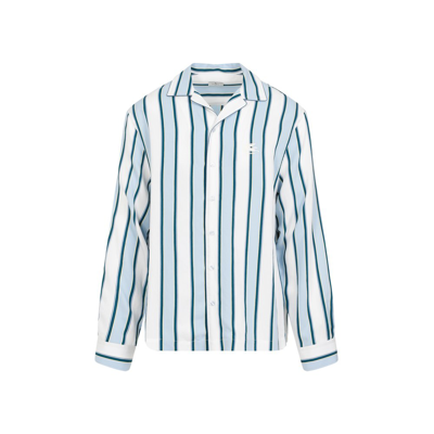 Etro Logo Embroidered Striped Shirt In White