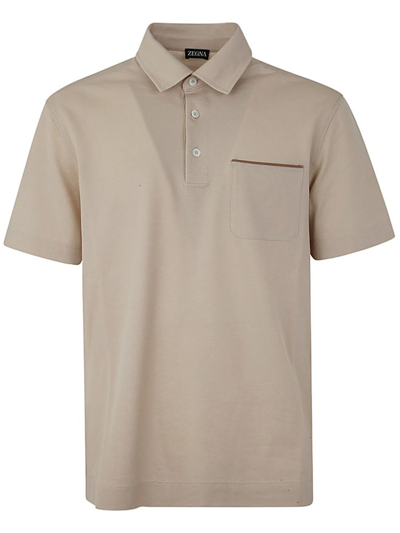 Z Zegna Short Sleeved Button In Beige