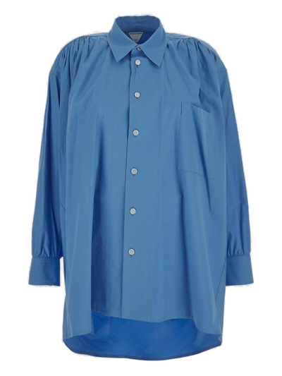 Bottega Veneta 大廓形缩褶棉质混纺衬衫 In Blue