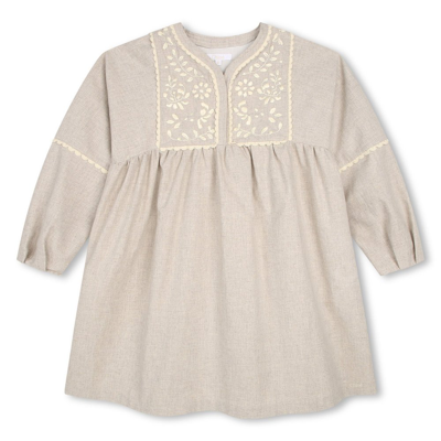 Chloé Kids' Embroidered Cotton Dress In Beige