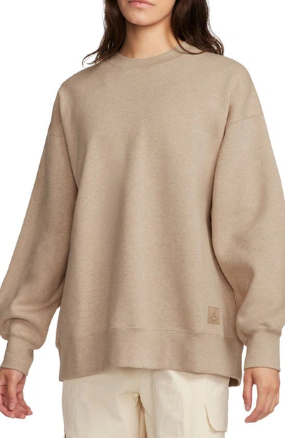 Jordan Flight Fleece Oversize Crewneck Sweatshirt In Brown