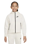 Nike Sportswear Tech Fleece Big Kids' (girls') Full-zip Hoodie In Pale Ivory/black/black