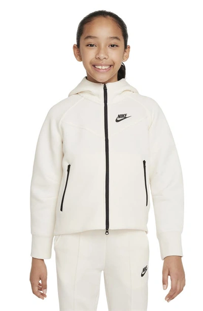 Nike Sportswear Tech Fleece Big Kids' (girls') Full-zip Hoodie In Pale Ivory / Black/ Black