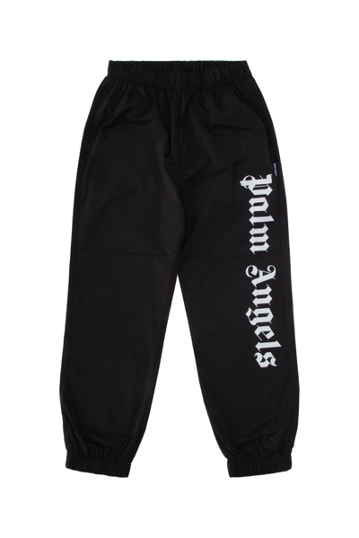 Palm Angels Kids Logo Printed Elasticated Waistband Track Pants In Black