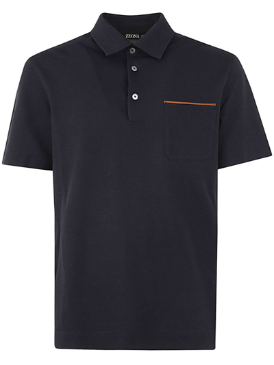 Z Zegna Short Sleeved Button In Blue