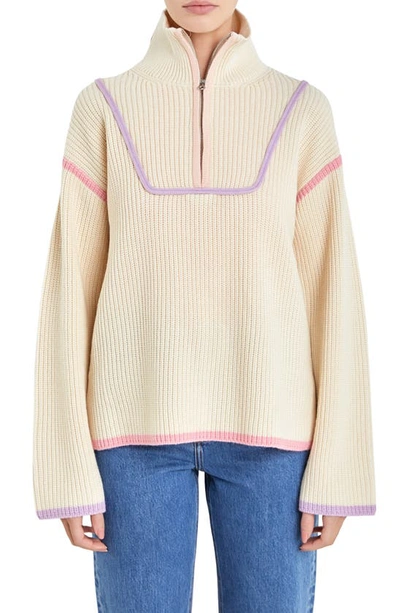 English Factory Contrast Trim Quarter Zip Sweater In Lavender Multi