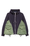 Sacai Ma-1 Side Gusset Sponge Hoodie In Navy × Khaki