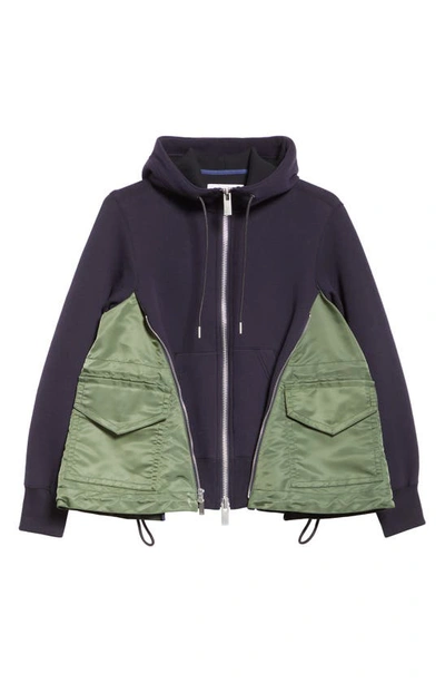 Sacai Ma-1 Side Gusset Sponge Hoodie In Navy × Khaki