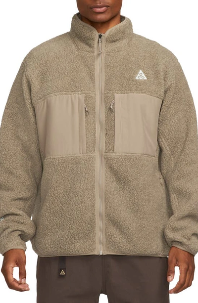 Nike Acg Arctic Wolf Logo-embroidered Shell-trimmed Polartec® Fleece Jacket In Brown