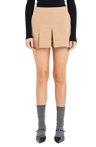 English Factory Pleat Miniskort In Taupe