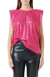 Endless Rose Sequin Shoulder Pad Top In Fuchsia