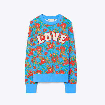 Tory Sport Tory Burch Heavy French Terry Printed Love Crew In Wild Flower