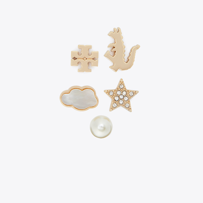 Tory Burch Dragon Stud Earring Set In Tory Gold/new Ivory/crystal