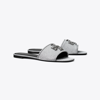 Tory Burch Eleanor Pave Medallion Flat Slide Sandals In Diamond/perfect Black
