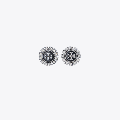 Tory Burch Kira Crystal Stud Earring In Antique Pewter/black Multi