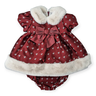 La Stupenderia Bear Printed Bow Detailed Dress In Red