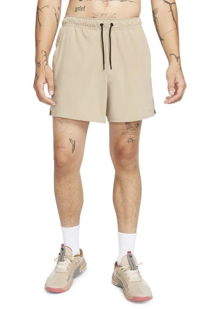 Nike Men's Unlimited Dri-fit 5" Unlined Versatile Shorts In Brown