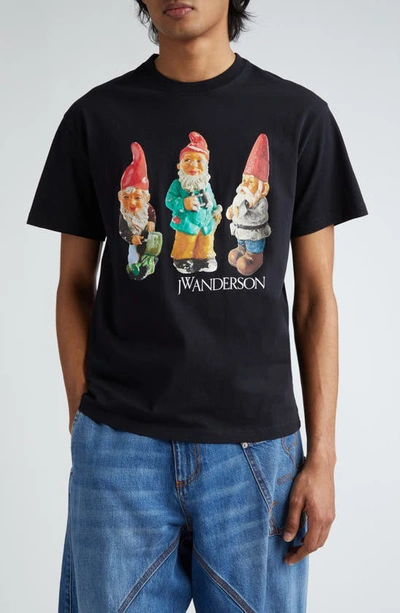 Jw Anderson Gnome Trio-print Cotton T-shirt In Black