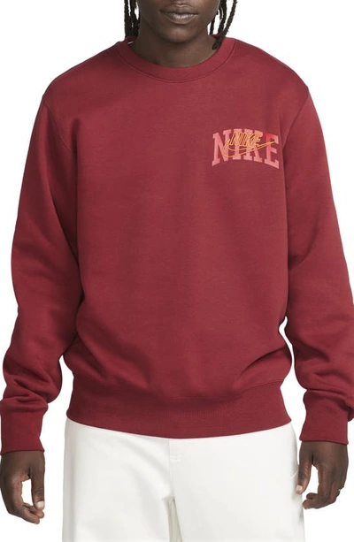 Nike Men's Club Fleece Long-sleeve Crew-neck Sweatshirt In Red